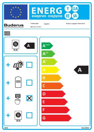 Buderus Gas-Brennwert Logaplus-Paket W22 GB172i.2 15 kW H-Gas Speicher S120 Bedieneinheit BC400