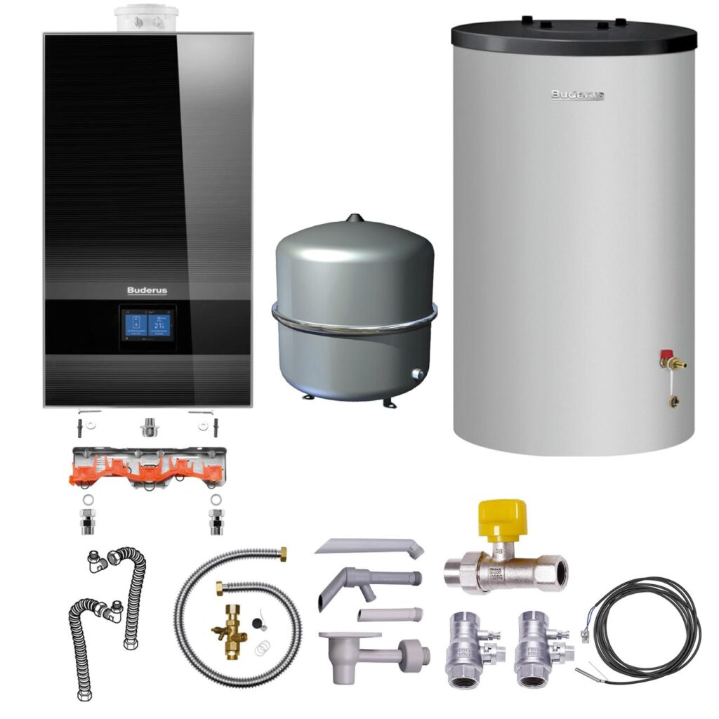 Buderus Gas-Brennwert Logaplus-Paket W42 GB182i.2-20 20kw H-Gas Speicher S120 Bedieneinheit BC400 MAG 35l schwarz