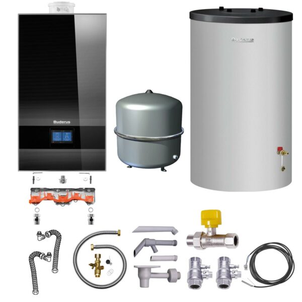 Buderus Gas-Brennwert Logaplus-Paket W42 GB182i.2-20 20kw H-Gas Speicher S120 Bedieneinheit BC400 MAG 35l schwarz