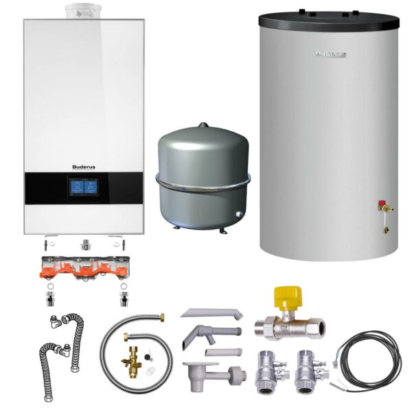 Buderus Gas-Brennwert Logaplus-Paket W42 GB182i.2-15 15kW H-Gas Speicher S120 Bedieneinheit BC400 MAG 35l weiß