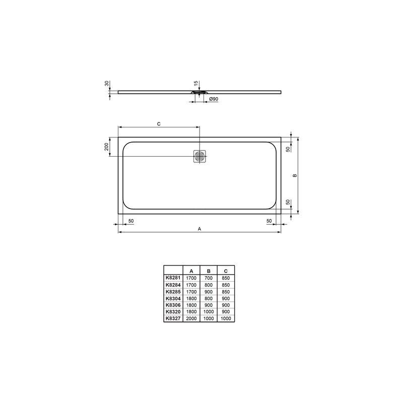 Ideal Standard Rechteck-BRW Ultra Flat S 1800x800x30mm, Quarzgrau