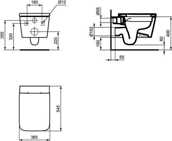 Ideal Standard Wandtiefspül-WC Blend Cub 355x540x340mm Weiß