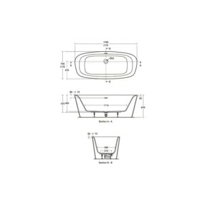 Oval-Badewanne DEA, freistehend, 1700x750x475/610mm, Weiß