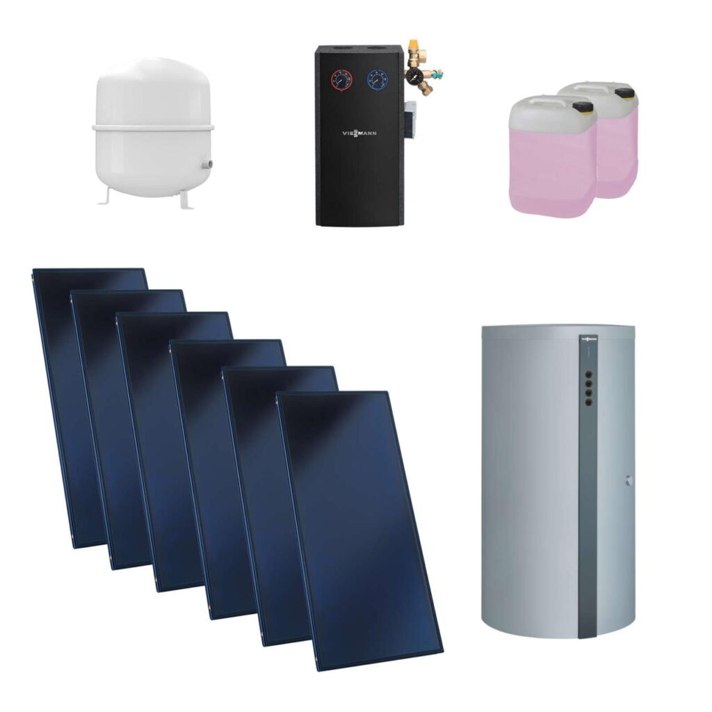 Viessmann Flachkollektor Solar-Paket Vitosol 200-FM SH2F 15,06 m² mit Vitocell 340-M 950L Kombispeicher vitosilber Modul Divicon