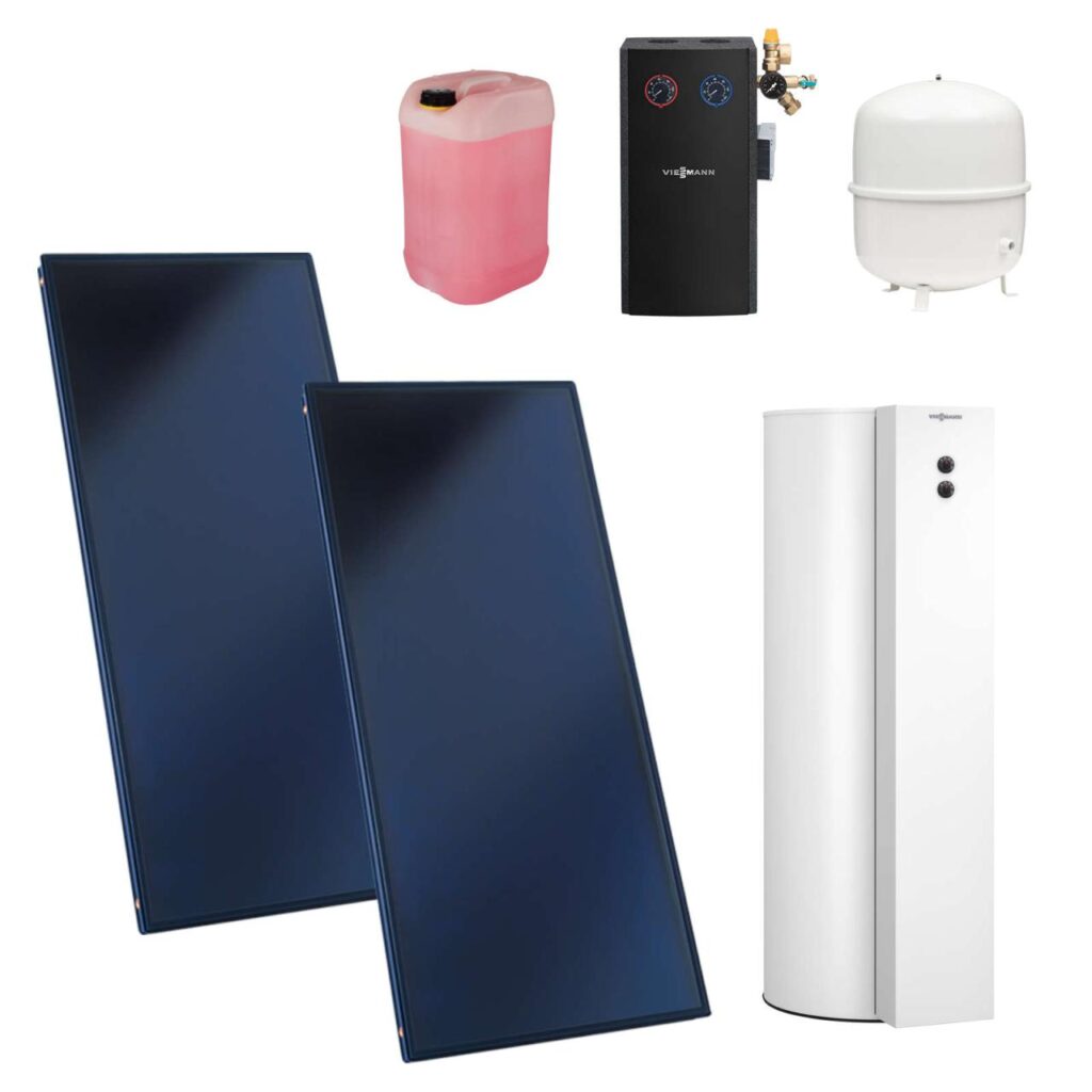 Viessmann Flachkollektor Solar-Paket Vitosol 200-FM SH2F 4,6 m² mit Speicher Vitocell 100-B CVBB 300L vitopearlwhite Divicon PS10 SD1