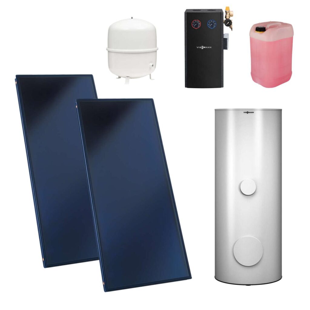 Viessmann Flachkollektor Solar-Paket Vitosol 200-FM SV2F 4,6 m² mit Speicher Vitocell 100-B CVB 400L vitosilber Divicon PS10 SM1