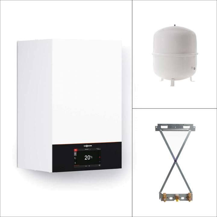 Viessmann Gas-Brennwert Vitodens 300-W B3HG 19 kW kW mit 7" Display Anschluss-Set Speicher Vitocell MAG H35